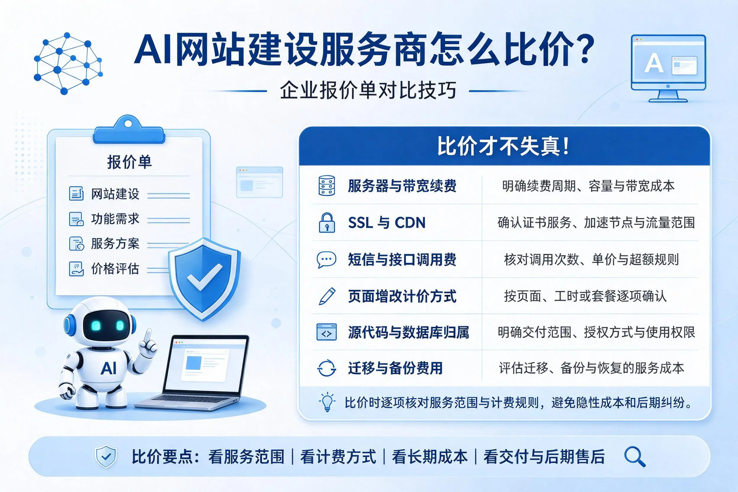AI网站建设服务商怎么比价？淮北企业报价单对比技巧