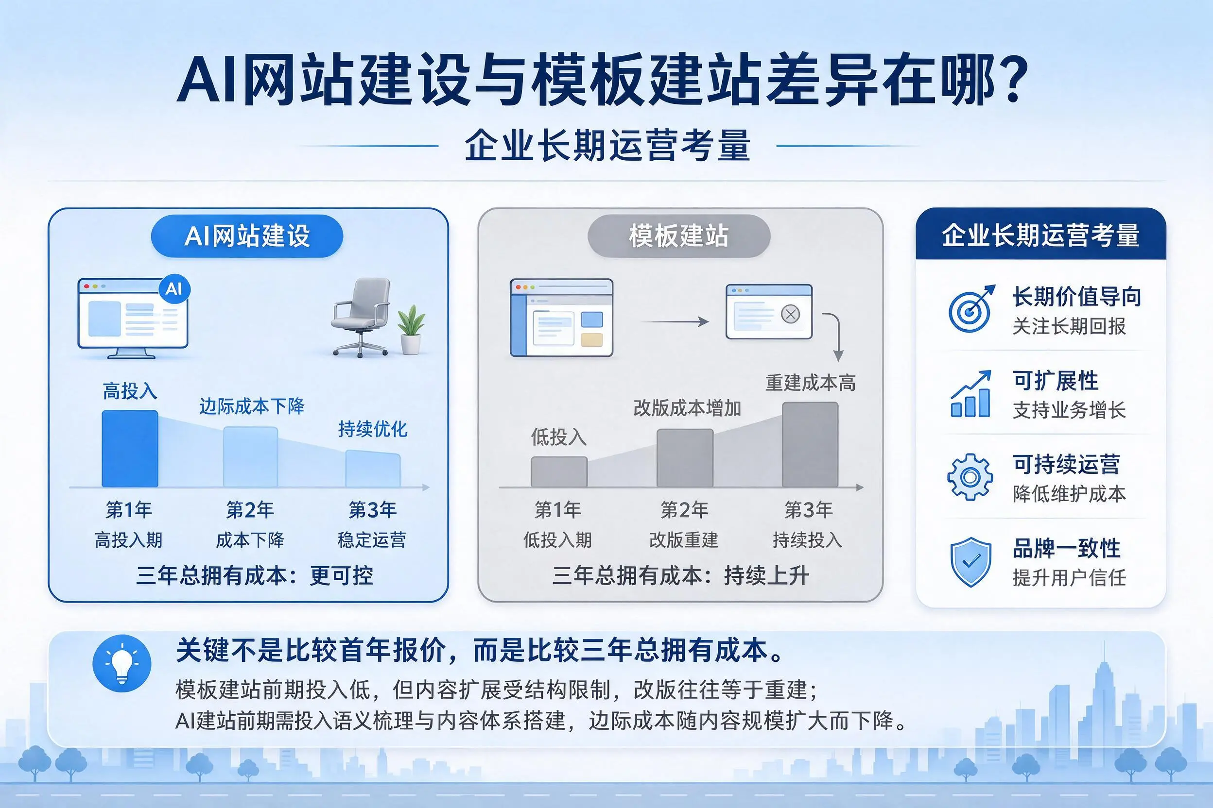 AI网站建设与模板建站差异在哪?淮北企业长期运营考量